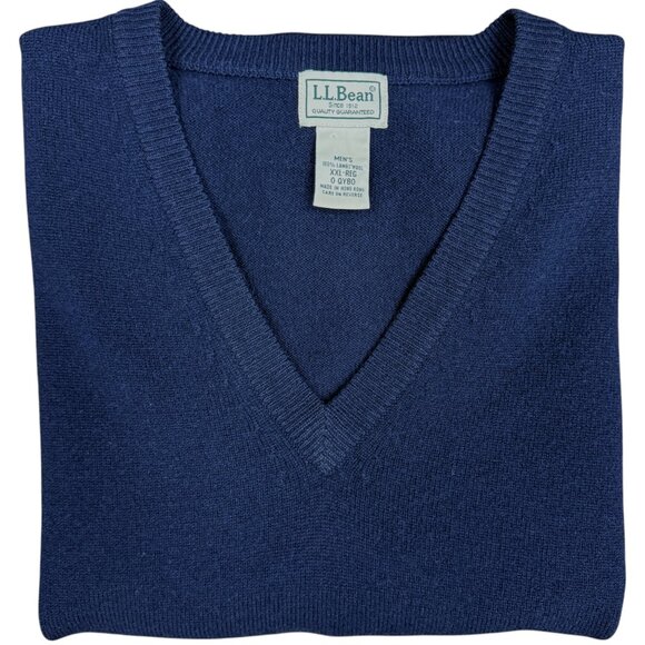 EUC Men's L.L. BEAN Vintage Lambswool V-neck Navy Sweater Vest | Size XXL - Picture 2 of 6